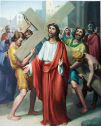 Jesus carries his cross